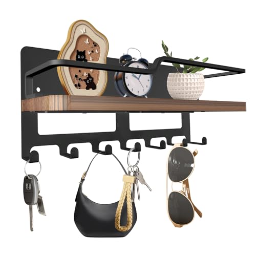 GHWMYD Schlüsselbrett mit Holz Ablage Wand, 7 Haken - Multifunktionales Schlüsselhalter, Retro Schlüsselablage für Eingang, Flur, Wohnzimme & Schlafzimmer, 1Stück von GHWMYD