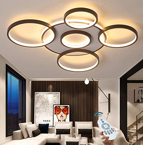 Deckenleuchte LED Modern Groß Wohnzimmerlampe Dimmbar Fernbedienung Deckenlampe Ring Design Decke Schlafzimmerlampe Deckenlicht Acryl Lampenschirm Esszimmer Küche Leuchte Büro Pendelleuchte,6 heads von GHY