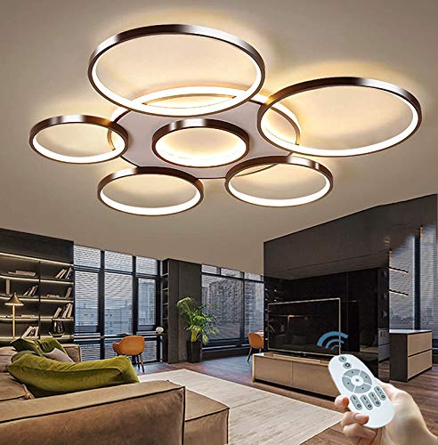 Deckenleuchte LED Modern Groß Wohnzimmerlampe Dimmbar Fernbedienung Deckenlampe Ring Design Decke Schlafzimmerlampe Deckenlicht Acryl Lampenschirm Esszimmer Küche Leuchte Büro Pendelleuchte,7 heads von GHY