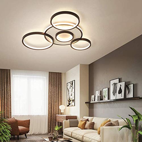 GHY LED Deckenleuchte Dimmbare Wohnzimmerlampe Deckenlampe Metall Aluminium Gebürstet Acryl-Schirm Fernbedienung Helligkeit Einstellbar Moderne Designer-Lampe Esszimmer Schlafzimmer Küche,5 Rings von GHY