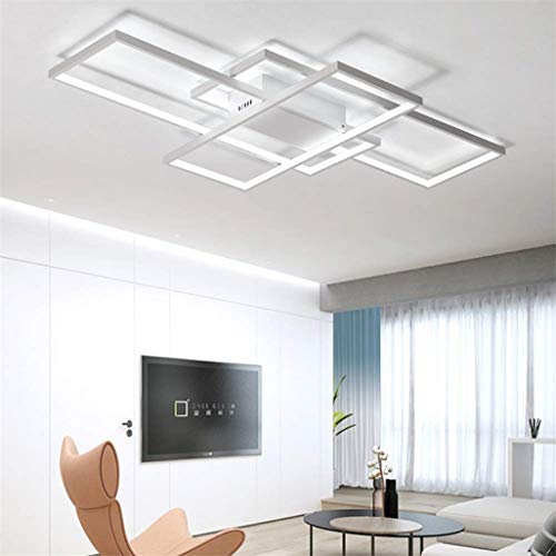 GHY LED-Deckenleuchte Wohnzimmer Lampe Dimmbar Mit Fernbedienung 3000K-6000K Design Rechteckige Deckenlampe Metall Acryl Küche Schlafzimmer Energiesparende Dekorative Beleuchtung,Weiß,110 * 60CM/95W von GHY