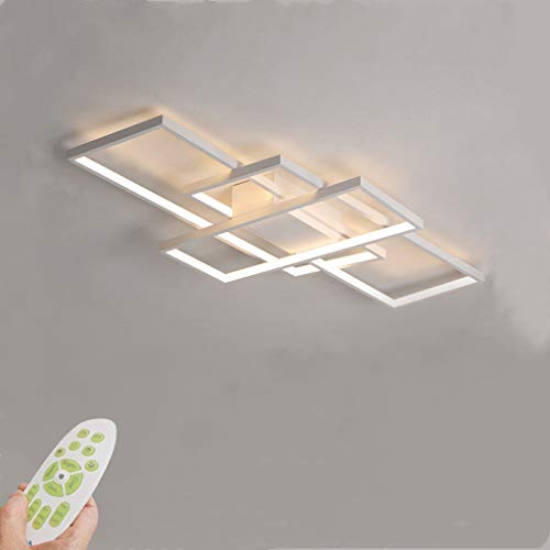 GHY LED-Deckenleuchte Wohnzimmer Lampe Dimmbar Mit Fernbedienung 3000K-6000K Design Rechteckige Deckenlampe Metall Acryl Küche Schlafzimmer Energiesparende Dekorative Beleuchtung,Weiß,90 * 50CM/80W von GHY