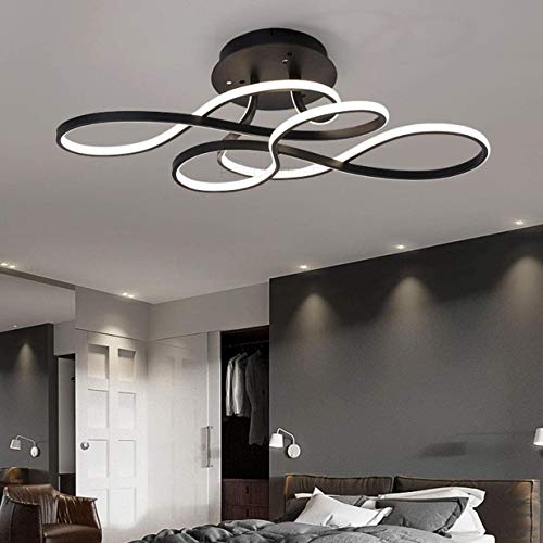 GHY LED Deckenleuchte Modern Wohnzimmerlampe Creative Aluminium Acryl Design Lampe Decke Fixture Beleuchtung Innen Dekorative Deckenbeleuchtung Für Schlafzimmer Küche Büro,Schwarz,53x34cm/75W von GHY