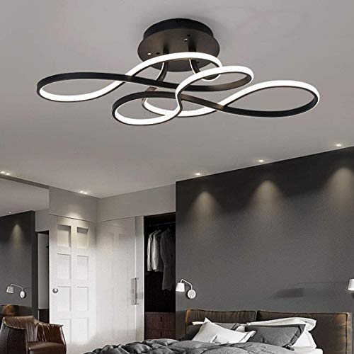 GHY LED Dimmbar Deckenleuchte Modern Wohnzimmerlampe Creative Aluminium Acryl Design Lampe Decke Fixture Beleuchtung Innen Dekorative Deckenbeleuchtung Für Schlafzimmer Küche Büro,Schwarz,53x34cm/75W von GHY