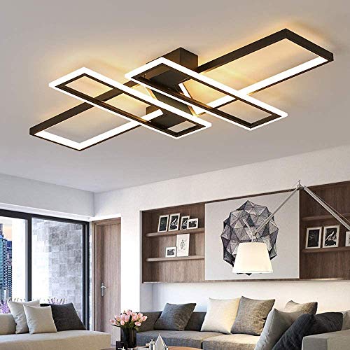 GHY LED Modern Deckenleuchte Esszimmer Schlafzimmer Lampe Dimmbar Mit Fernbedienung Wohnzimmerlampe Rechteckig Design Innenbeleuchtung 3000-6000K Deckenlampe Metall Acryl,Schwarz,120cm/116W von GHY