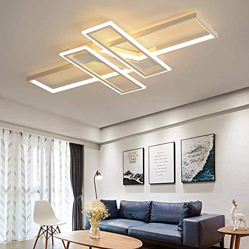 GHY LED Modern Deckenleuchte Esszimmer Schlafzimmer Lampe Dimmbar Mit Fernbedienung Wohnzimmerlampe Rechteckig Design Innenbeleuchtung 3000-6000K Deckenlampe Metall Acryl,Weiß,120cm/116W von GHY