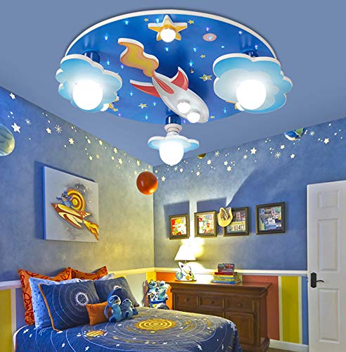 Kinderzimmerlampe LED Deckenleuchte Universum Sterne Deckenlampe Cartoon Deckenlicht Acryl E27 Lampenfassung Jungen Und Mädchen Schlafzimmer Lampe Wohnzimmer Flur Kindergarten Kronleuchter Blau von GHY
