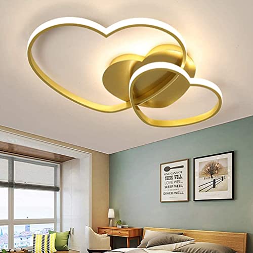 GHY LED Deckenleuchte Modern Liebe Herz Design Deckenlampe Warme Romantische Kronleuchter Acryl Schirm Deckenlicht Wohnzimmerlampe Esszimmer Schlafzimmer Küchen Flur Lampen,Gold von GHY