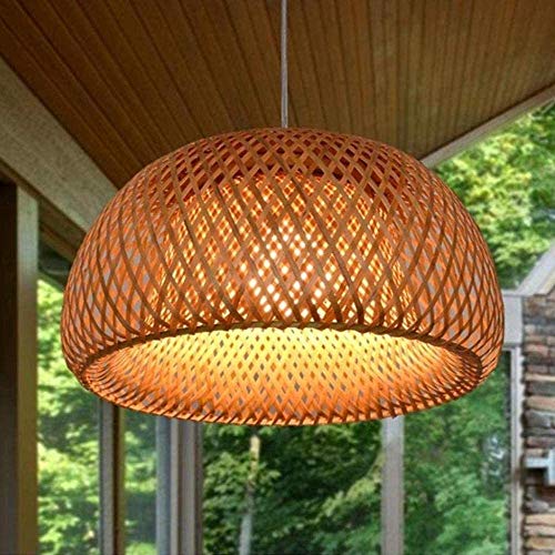 Landhausstil Vintage Pendelleuchte Hängeleuchte Handgewebt Pendellampe Bambus Lampenschirm E27 Höhenverstellbare Kreative Retro Restaurant Kronleuchter Schlafzimmer Wohnzimmer Café Hängelampe,60cm von GHY