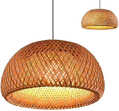 Vintage Natural Bamboo Weaving Kronleuchter Hängelampe Handmade Bambus Rattan Wicker Deckenleuchte Verstellbare Federung E27 Restaurant Bar Hotel Schlafzimmer Wohnzimmer Deckenleuchter,Messing,60cm von GHY
