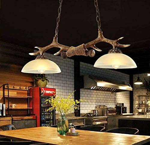 Vintage Pendelleuchte Retro Industrie Pendellampe Geweih Harz Kronleuchter Kreative Hängeleuchte E27 * 2 Höhenverstellbar Hängelampe Country Style Cafe Restaurant Korridor Schlafzimmer Dekoration von GHY