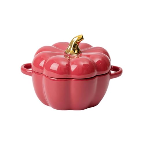 GHYJPAJK Ofenfeste Kürbisschalen Mit Deckel, Auflaufförmchen, Suppenschalen für Halloween-Party, Erntedankfest, Zuhause - 425 ml, Rot von GHYJPAJK