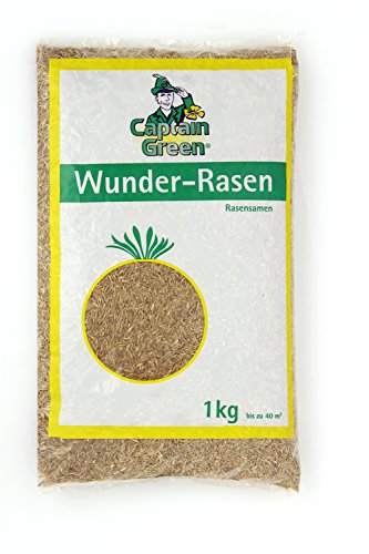 Captain Green 1KG Rasensamen "Wunder-Rasen", schnellkeimend / schnell wachsender Rasen Samen nach Deutscher Saatgutverordnung, Grassamen Rasen Saatgut zur Rasen Reparatur von Captain Green