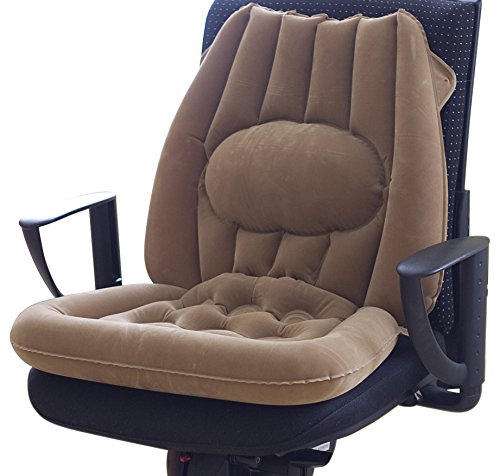 GHZ-Matra Sitzkissen mit Lendenwirbelstütze, aufblasbar, PVC, Velours, braun, 23 x 18.5 x 3 cm von GHZ-Matra