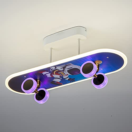 GHiycotdl Deckenlampe kinderzimmer,Skateboard kinderzimmer lampe decke, RGB+Projektion Dimmbar Fernbedienung kinderzimmer lampe Für Babyzimmer Schlafzimmer Wohnzimmer 60CM (Blau) von GHiycotdl