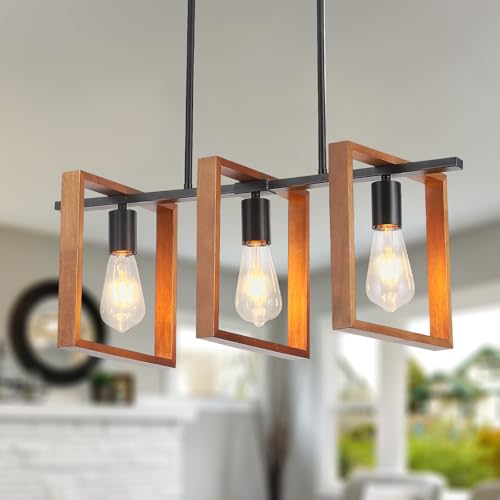 GHiycotdl Hängelampe Esstisch, Billardtischleuchten aus Holz und Metall, verstellbare industrielle Pendelleuchte Esstisch, für Esszimmer und Wohnzimmer, Flur (C,3 Köpfe) von GHiycotdl
