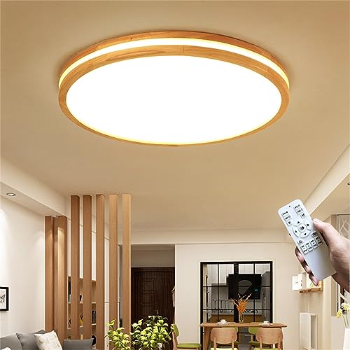 GHiycotdl Led Deckenleuchte Holz,18w Moderne Holz Runde Deckenlampe, Dimmbar 3000K-6000K ø30cm Lampe für Schlafzimmer Wohnzimmer Kinderzimmer BüRo Arbeitszimmer von GHiycotdl