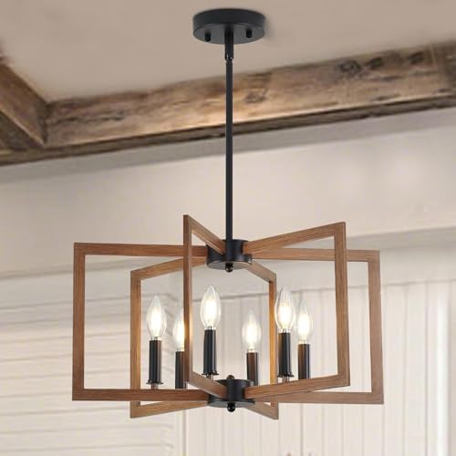 GHiycotdl Moderne Kronleuchter,E14 Pendelleuchte Esstisch,Rustikal Vintage Deckenleuchte,Metall Hängelampe Esstisch Für Esszimmer Wohnzimmer Foyer Flur Holzrahmen (Wood Texture,8 Lights) von GHiycotdl