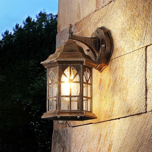 GHiycotdl Wandlampe Aussen Wasserdichte Vintage,E27 Birne Wandleuchte Aussen Retro,Glas Und Aluminium AußEnlampe Für Tür Haus Balkon Garage Flur Terrasse von GHiycotdl