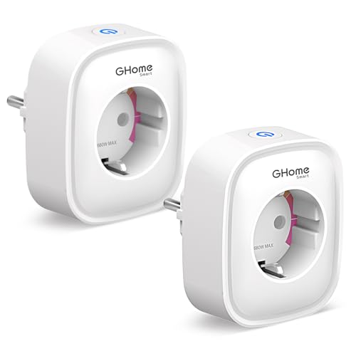 GHome Smart Steckdose 16A,Wlan Steckdose 2er Pack, Smart Home Plug Kompatibel mit Alexa/Google Home, App Fernbedienung, Stromverbrauch Messen Sprachsteuerung Timer, NUR auf 2.4 GHz WiFi, Weiß von GHome Smart