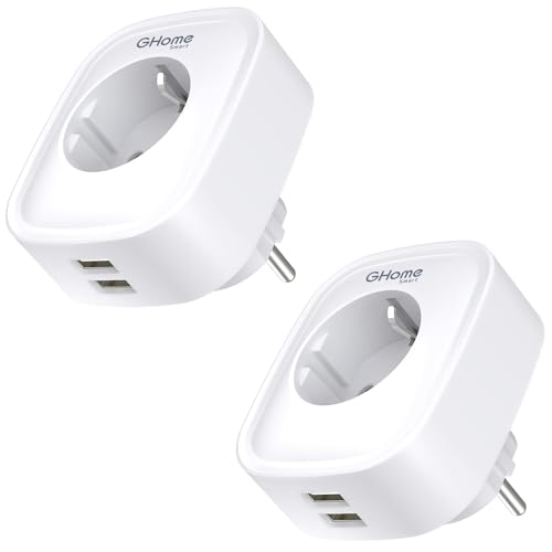 GHome Smart mit USB 16A, WLAN Steckdose mit Stromverbrauch Messen, mit App Fernsteuerung,Funktionieren mit Alexa,Google Assistant,Sprachsteuerung und Zeitschaltuhr,2er Pack, Weiß von GHome Smart