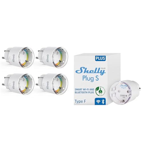 GHome Smart WLAN Steckdose, Kleinste WiFi Steckdose 4er Pack, Stromverbrauch Messen & Shelly Plus Plug S - Intelligente Steckdose Funktioniert mit Alexa & Google Home von GHome Smart