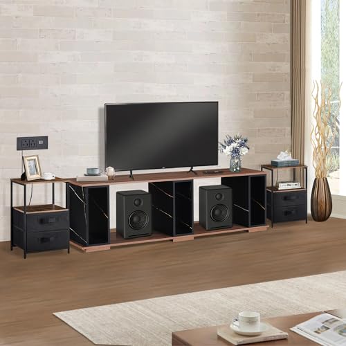 GIA Home Furniture 3-teiliges Wohnzimmertisch-Set inklusive modernem 65-Zoll-TV-Ständer und 2 Beistelltischen mit Ladestation USB-Anschlüssen, Marmorvene, Walnuss GIA Home Furniture 3-teiliges Wohnzimmertisch-Set inklusive modernem 65-Zoll-TV-Ständer und 2 Beistelltischen mit Ladestation USB-Anschlüssen, Marmorvene, Walnuss von GIA