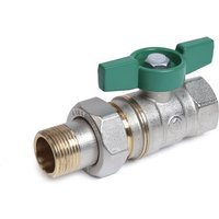 Trinkwasser-Kugelhahn mit grünem Flügelgriff und lösbarer Verschraubung, Schwermodell mit ag/ig Giacomini R259W 1'F x 1'M von BANYO