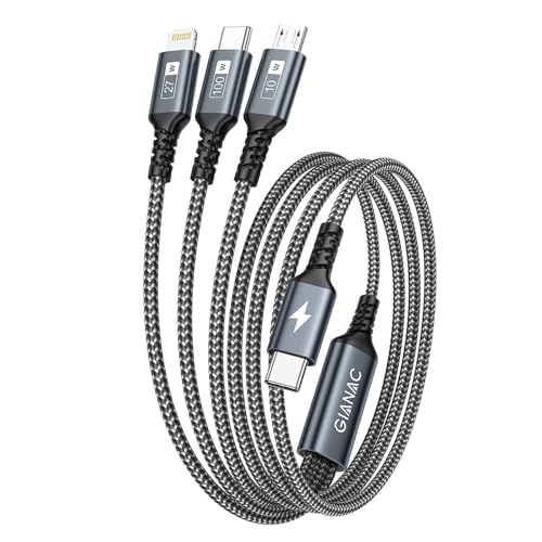 100W USB C auf Multi Kabel [1.2M] Schnellladekabel mit E-Mark Chip 3 in 1 Ladekabel [100W]+Micro[10W]+Lightning[27W] für Galaxy S23/iPad Pro, iPad Mini, MacBook Pro/Air/iPhone 15 14 13 von GIANAC