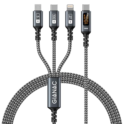 100W USB C auf Multi USB Ladekabel [1.2M] Ladekabel 3 in 1 Schnellladekabel mit E-Mark Chip Multi auf Type C[100W]+Lightning[27W]+Micro[5W] mit LED Display für Galaxy Galaxy S24/S23,iPhone 16/15/14 von GIANAC