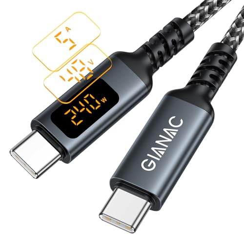GIANAC 240W USB C auf USB C Kabel [2M] Schnellladekabel USB C USB PD3.1 Nylon USB Typ C Ladekabel mit LED Display für iPhone 16 Pro Max, iPhone 15, Samsung S24 S23 S22 S21,iPad Pro, MacBook Pro/Air von GIANAC