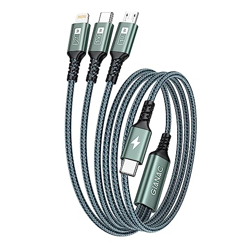 GIANAC 100W USB C auf Multi Kabel [1.2M] Schnellladekabel mit E-Mark Chip 3 in 1 Ladekabel C[100W]+Micro[10W]+Lightning[27W] für Galaxy S23/iPad Pro, iPad Mini, MacBook Pro/Air/iPhone14 13 von GIANAC