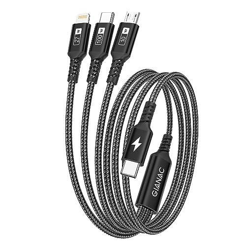 GIANAC 100W USB C auf Multi USB Kabel [1.2M] Schnellladekabel mit E-Mark Chip 3 in 1 Ladekabel USB C auf USB C[100W]+Micro[10W]+Lightning[27W] für Galaxy S23/iPad Pro, MacBook, iPhone14 von GIANAC