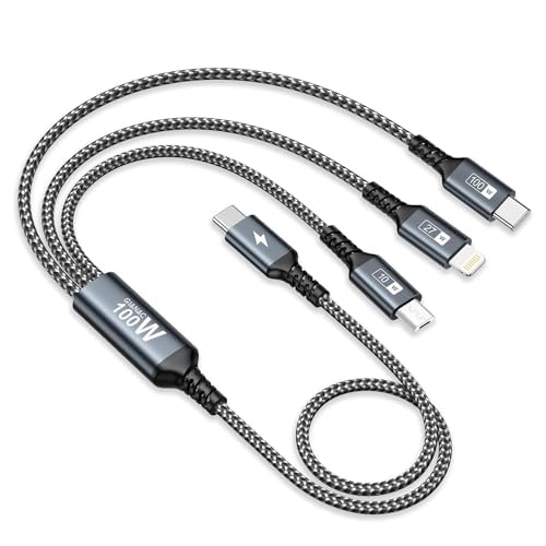 GIANAC 100W USB C auf Multi USB Ladekabel Kurz 50cm, Ladekabel 3 in 1 Schnell mit E-Mark Chip Multi kabel USB C[100W]+Micro[10W]+Lightning[27W] für iPhone 15,iPad Pro, MacBook,Galaxy S23 von GIANAC