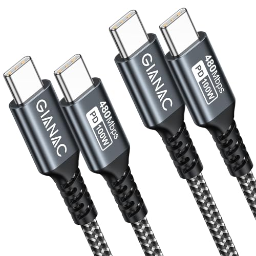 GIANAC 100W USB C auf USB C Kabel [2 Stück 2M] Schnellladekabel USB C PD 5A/100W USB C Ladekabel mit E-Mark Chip für iPhone 15 Pro Macbook Pro iPad Pro,Samsung Galaxy S23 S22 S21 usw von GIANAC