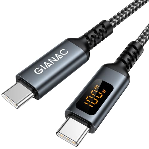 GIANAC 100W USB C auf USB C Kabel [2M] Schnellladekabel USB C USB PD3.1 Nylon USB Typ C Ladekabel mit LED Display für iPhone 16 Pro Max, iPhone 15, Samsung S24 S23 S22 S21,iPad Pro, MacBook Pro/Air von GIANAC