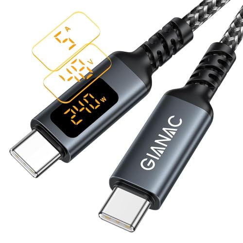 GIANAC 240W USB C auf USB C Kabel [2M] Schnellladekabel USB C USB PD3.1 Nylon USB Typ C Ladekabel mit LED Display für iPhone 16 Pro Max, iPhone 15, Samsung S24 S23 S22 S21,iPad Pro, MacBook Pro/Air von GIANAC