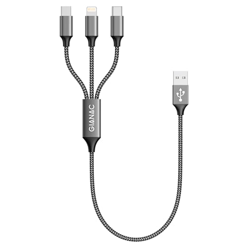 GIANAC Multi USB Kabel, Universal Ladekabel [0.5M] Schnell 3 in 1 Mehrfach iP Micro USB Typ C Lightning Cable für iPhone, Android Galaxy, Huawei, Oneplus, Sony, LG, Honor View-Gray von GIANAC