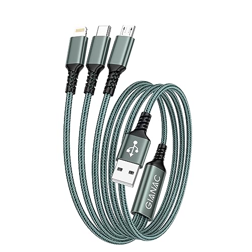 GIANAC Multi USB Kabel,3 in1 Universal Ladekabel [1.2M] Schnell Ladekabel Mehrfach Ladekabel mit Micro USB Typ C Lightning Kabel für iPhone, Android Galaxy, Huawei,Oneplus,Sony,Honor View von GIANAC