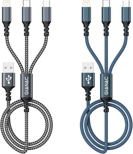 GIANAC Multi USB Kabel [2Stück 2M] 3 in1 Universal Ladekabel Schnell Ladekabel Mehrfach mit Micro USB Typ C Lightning Kabel für iPhone, Android Galaxy, Huawei,Oneplus,Sony,Honor View von GIANAC