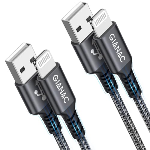 GIANAC iPhone Ladekabel 2M 2Pack Ladekabel iPhone USB Lightning Kabel SchnellKabel für iPhone 14,13,12,11,XS, XS Max,XR,X,8,8Plus,7,7Plus,6s,6s Plus,6,6 Plus,iPad von GIANAC