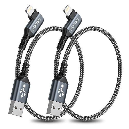 GIANAC iPhone Ladekabel [2Pack 30CM] Ladekabel iPhone 90 Grad USB Lightning Kabel SchnellKabel für iPhone 14,13,12,11,XS, XS Max,XR,X,8,8Plus,7,7Plus,6s,6s Plus,6,6 Plus,iPad von GIANAC