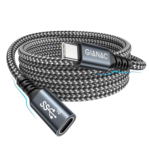 USB C Verlängerung Kabel 3M,USB Verlängerung Type C 3.2 Verlängerungskabel Stecker auf Buchse Unterstützt 10Gpbs 100W und 4K@60Hz mit iPhone 15 Pro Max, MacBook Pro/Air XPS 15 Galaxy S23 S22 von GIANAC