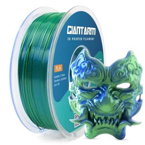GIANTARM Dual Color Silk PLA Filament für 3D Drucker 1.75mm Filament Maßgenauigkeit +/- 0.02mm 1kg, 1 Rolle vakuumverpackt, PLA Seide zweifarbig,Blau+Grün von GIANTARM