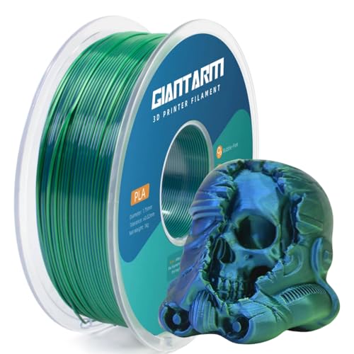 GIANTARM Silk PLA Filament 1.75mm(±0.02mm) für 3D Drucker, 1kg, 1 Rolle vakuumverpackt, PLA silk-like zweifarbig, Blau+Grün von GIANTARM