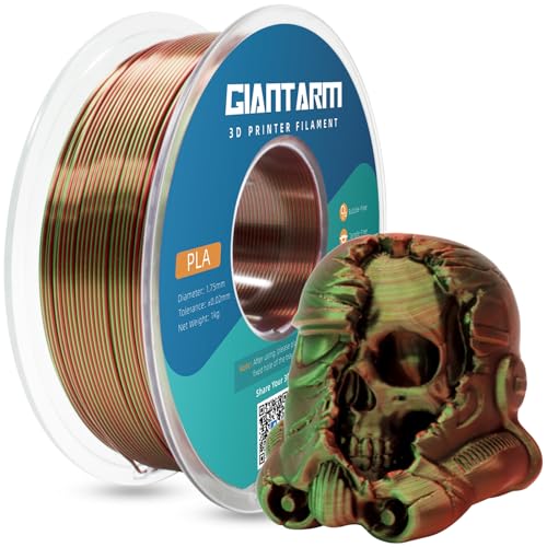 GIANTARM Silk PLA Filament 1.75mm(±0.02mm) für 3D Drucker, 1kg, 1 Rolle vakuumverpackt, PLA silk-like zweifarbig, Grün+Rot von GIANTARM