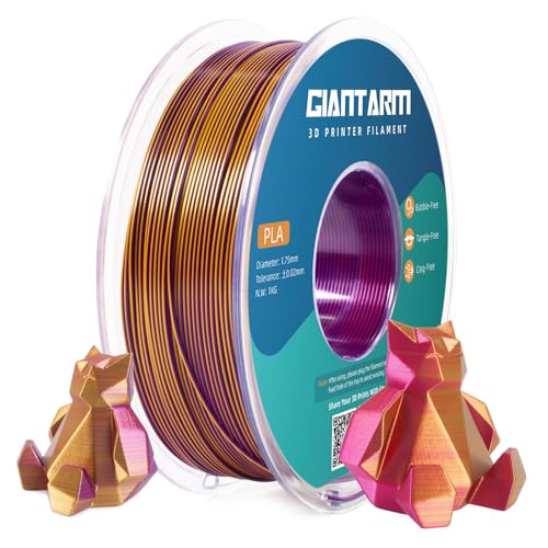 GIANTARM Silk PLA Filament 1.75mm(±0.02mm) für 3D Drucker, 1kg, 1 Rolle vakuumverpackt,PLA Silk-like tricolor, Gold+Blau+Fuchsia… von GIANTARM