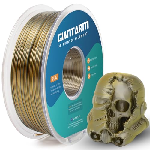 GIANTARM Zweifarbig Seiden PLA Filament 1.75mm(±0.02mm) 1kg, für 3D Drucker, 1 Rolle vakuumverpackt,glänzend wunderschöner dreiseitiger Farbwechseleffekt,PLA Silk Dual color, Gold+Silber von GIANTARM