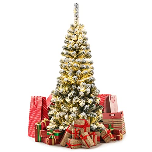 GIANTEX 140/180/230 cm Weihnachtsbaum künstlich mit LEDs warmweiß, Kunsttannenbaum Tannenbaum weiß mit Schnee, Kunstbaum Dekobaum Weihnachten, PVC Nadeln & Metallständer (230 cm 350 LEDs) von GIANTEX