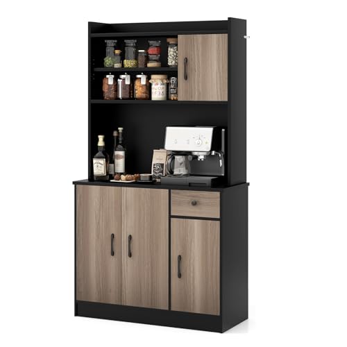GIANTEX 180 cm Küchenschrank, Küchenbuffet Buffetschrank mit Arbeitsplatte, Hochschrank Küche, Vitrinenschrank Aufbewahrungsschrank mit 4 verstellbaren Regalen, Vorratsschrank Mehrzweckschrank von GIANTEX